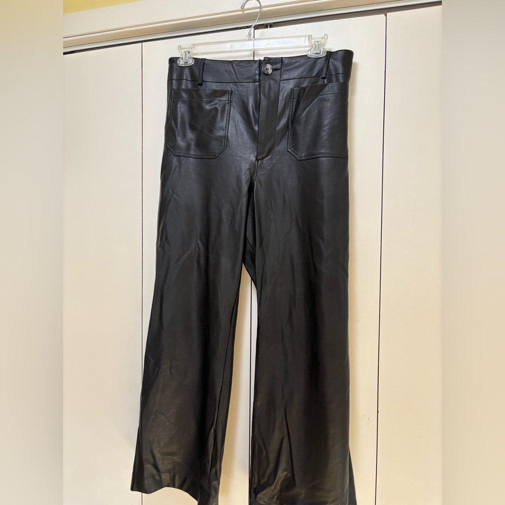 Brown Faux Leather Wide Leg Pants by Maeve